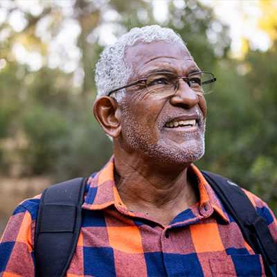 Senior man, outside.